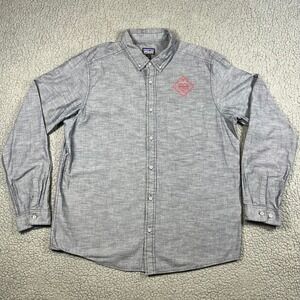 Patagonia Mens Organic Cotton Grey Chambray Button Down Shirt Large Embroidered